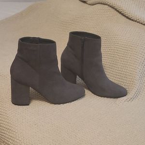 Gray Faux Suede Ankle Boots